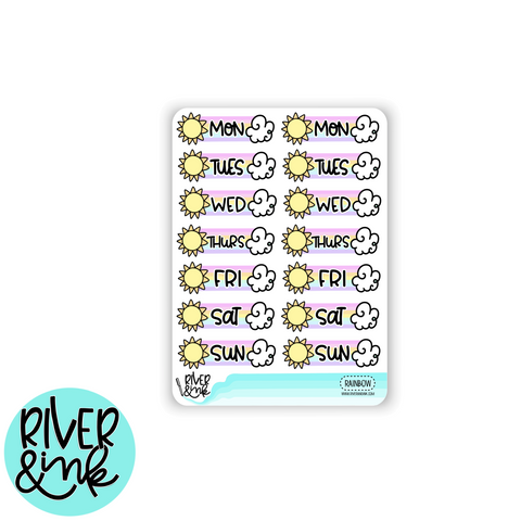 Pastel Rainbow Sunshine Date Covers | Hand Drawn Planner Stickers
