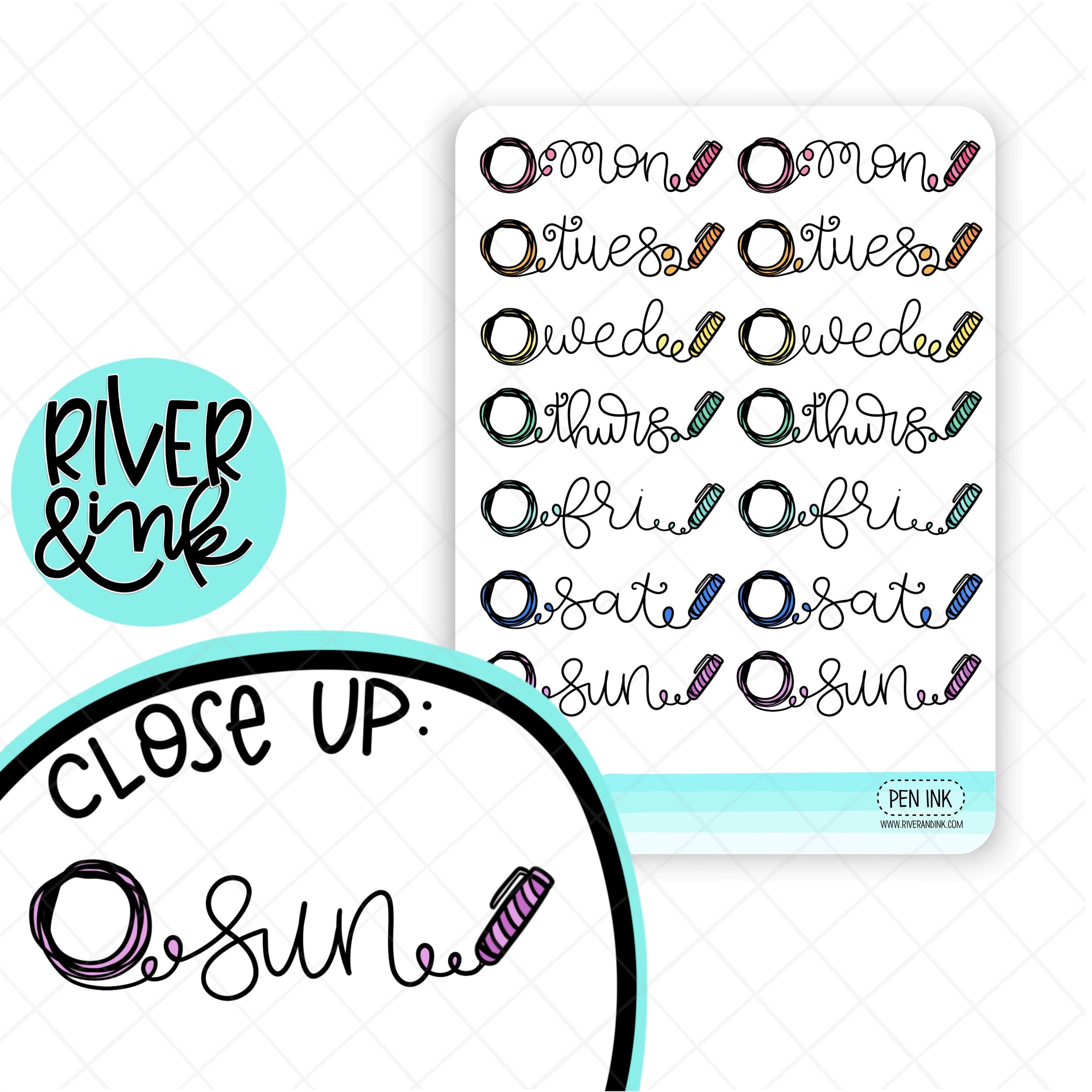 Pen Ink Scribble Date Covers | Hand Lettered Planner Stickers