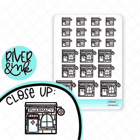Pharmacy Village Buildings | Hand Drawn Planner Stickers