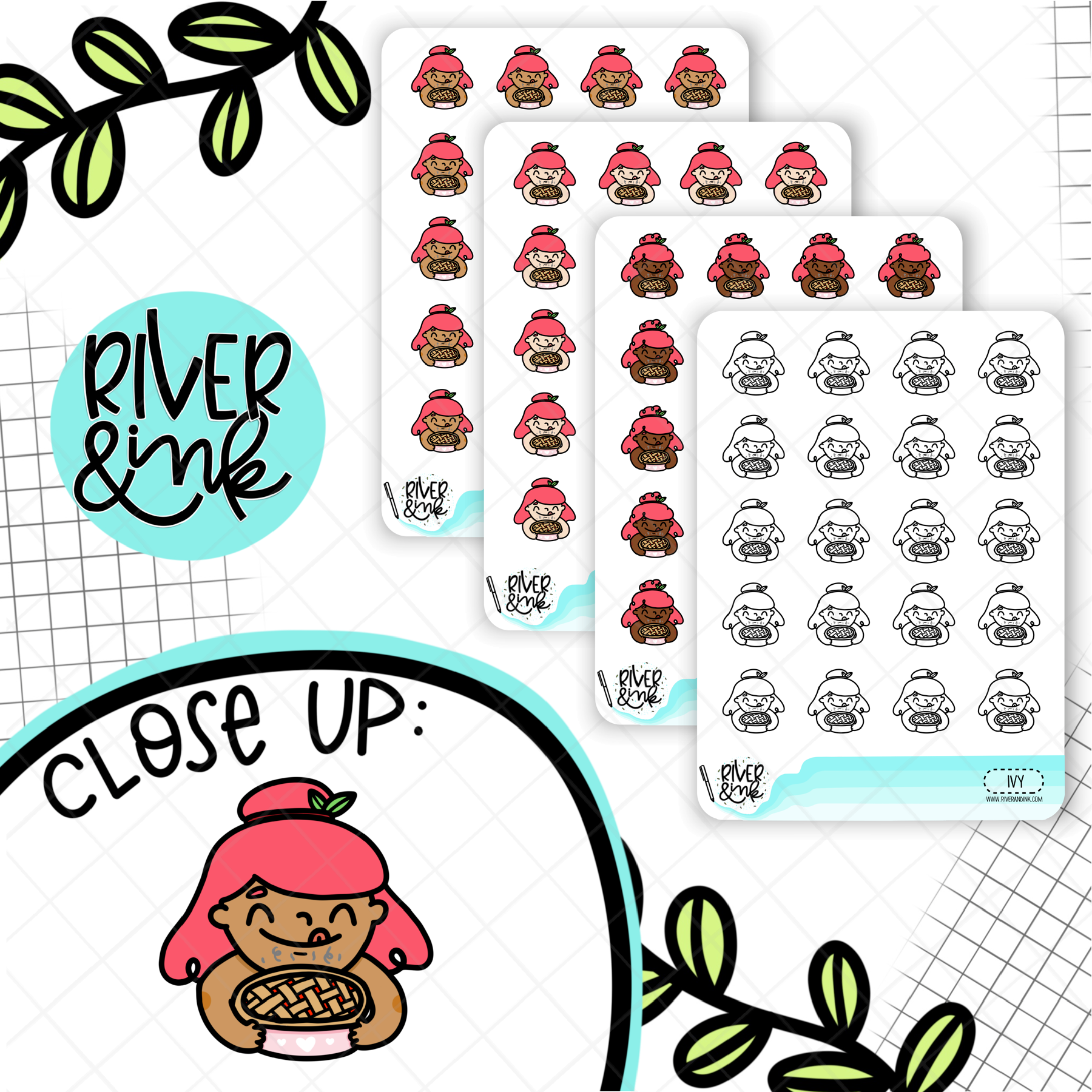 Pie Baking Planner Characters | Hand Drawn Planner Stickers