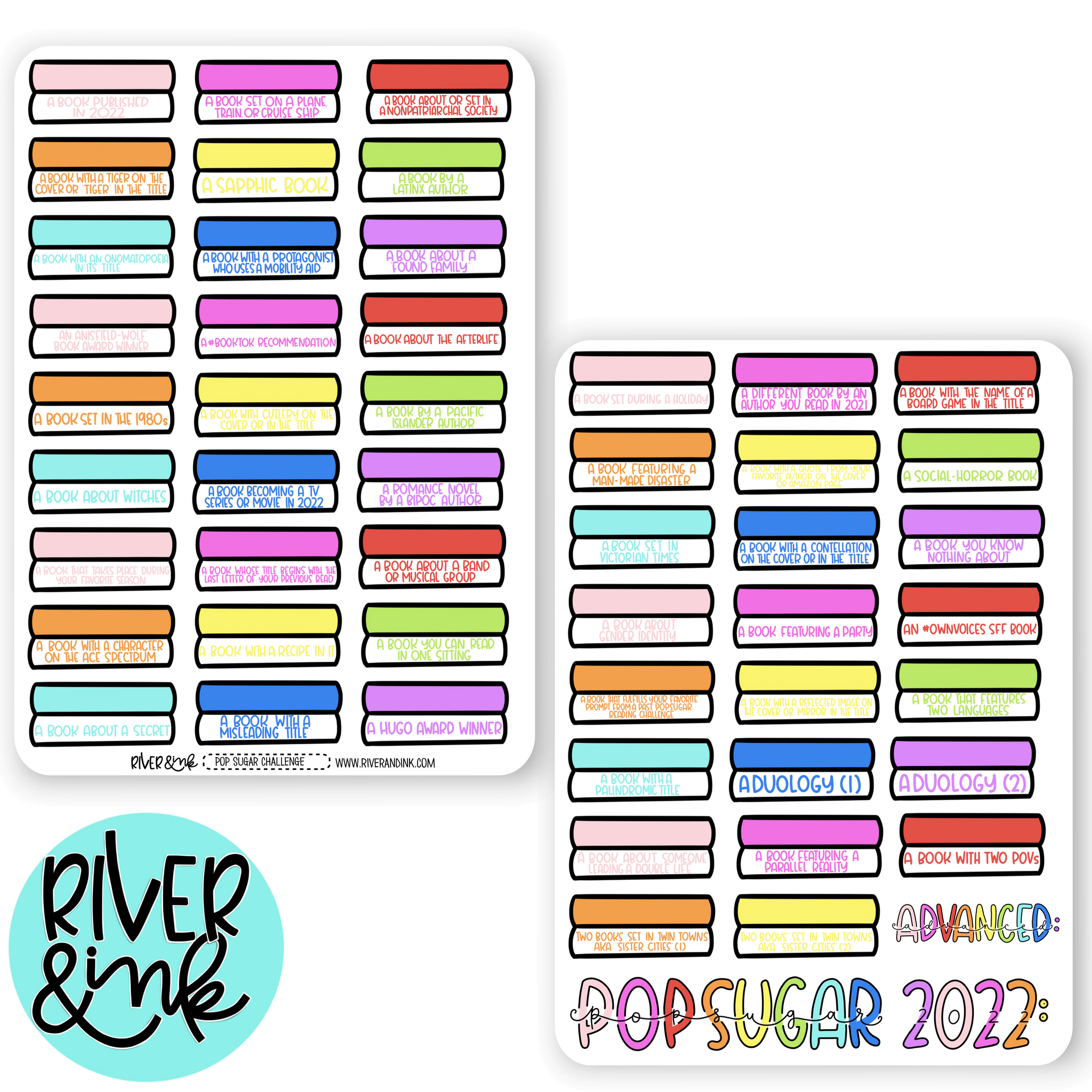 Pop Sugar Reading Challenge Tracker Book Journaling | Hand Drawn Planner Stickers