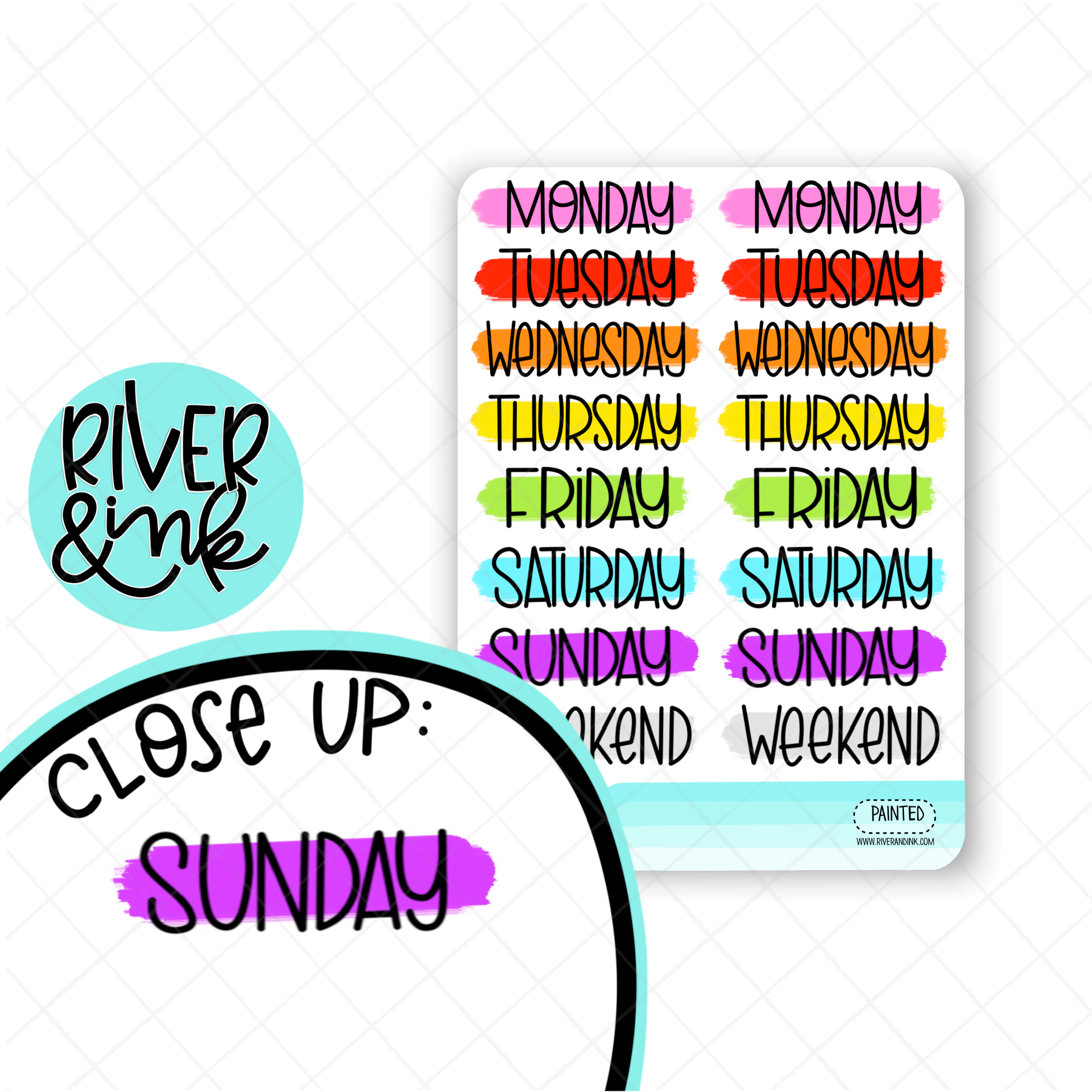 Rainbow Painted Date Covers | Hand Lettered Planner Stickers