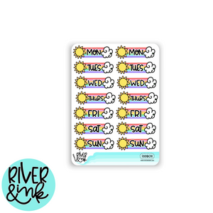 Bright Rainbow Sunshine Date Covers | Hand Drawn Planner Stickers