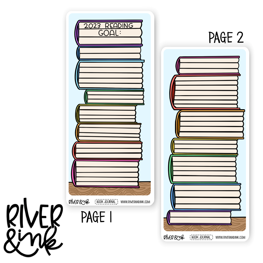 Hobonichi WEEKS 2023 Reading Goals Book Stack Reading Tracker Book Journaling Full Sheet | Hand Drawn Planner Stickers