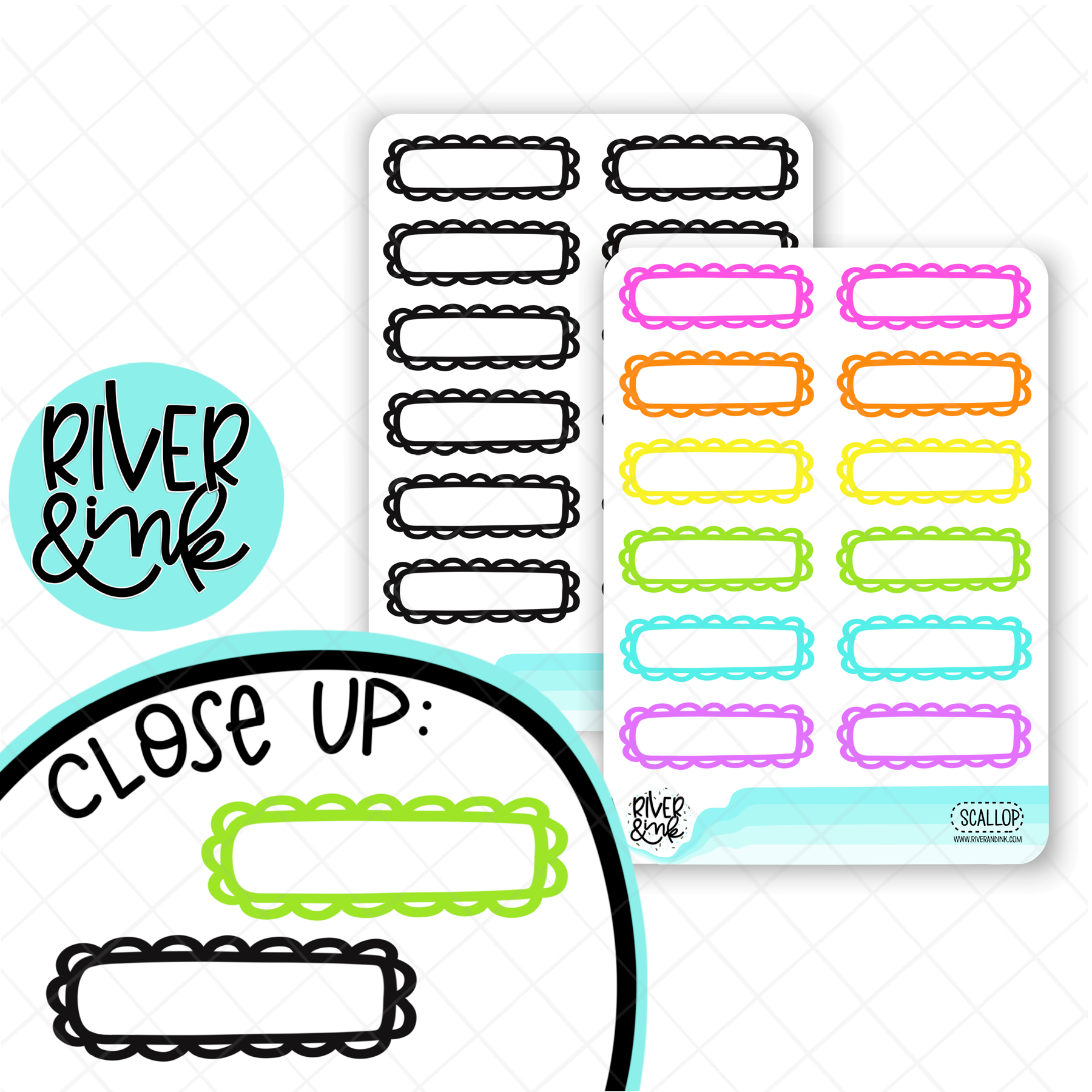 Scalloped Quarter Boxes | Hand Drawn  Planner Stickers