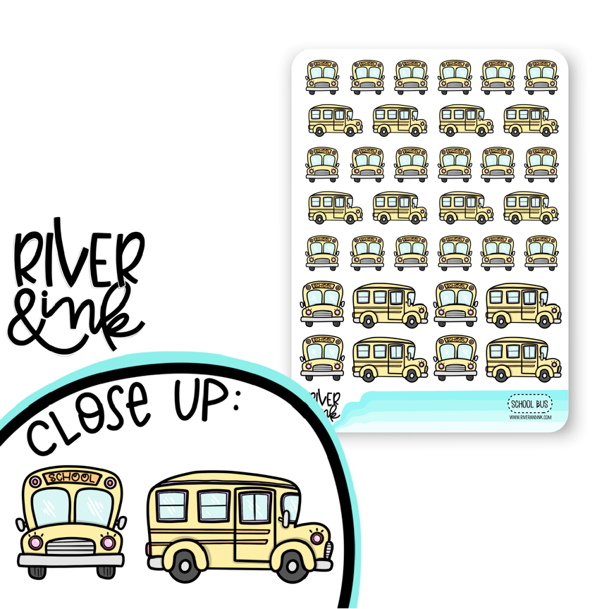 School Bus Icons | Hand Drawn Planner Stickers