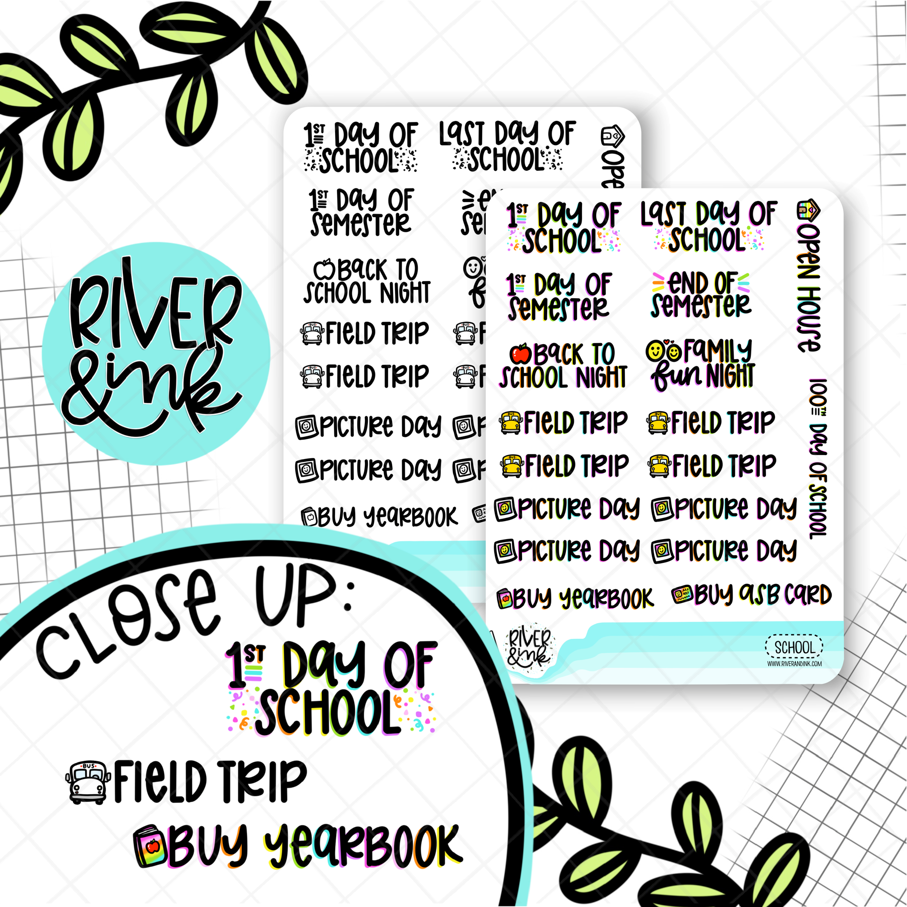School Variety | Hand Lettered Planner Stickers