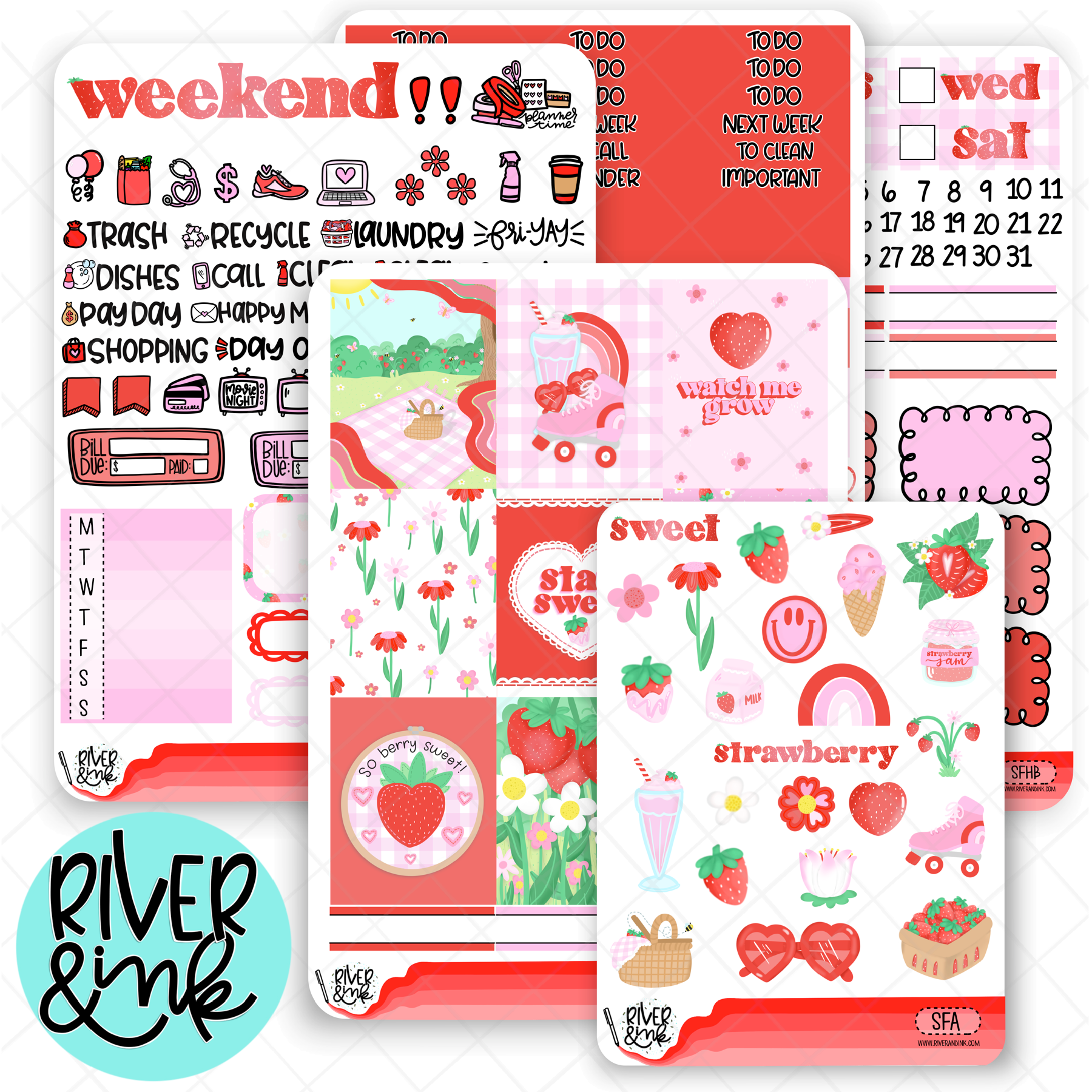 Strawberry Fields | Weekly Vertical Planner Stickers Kit