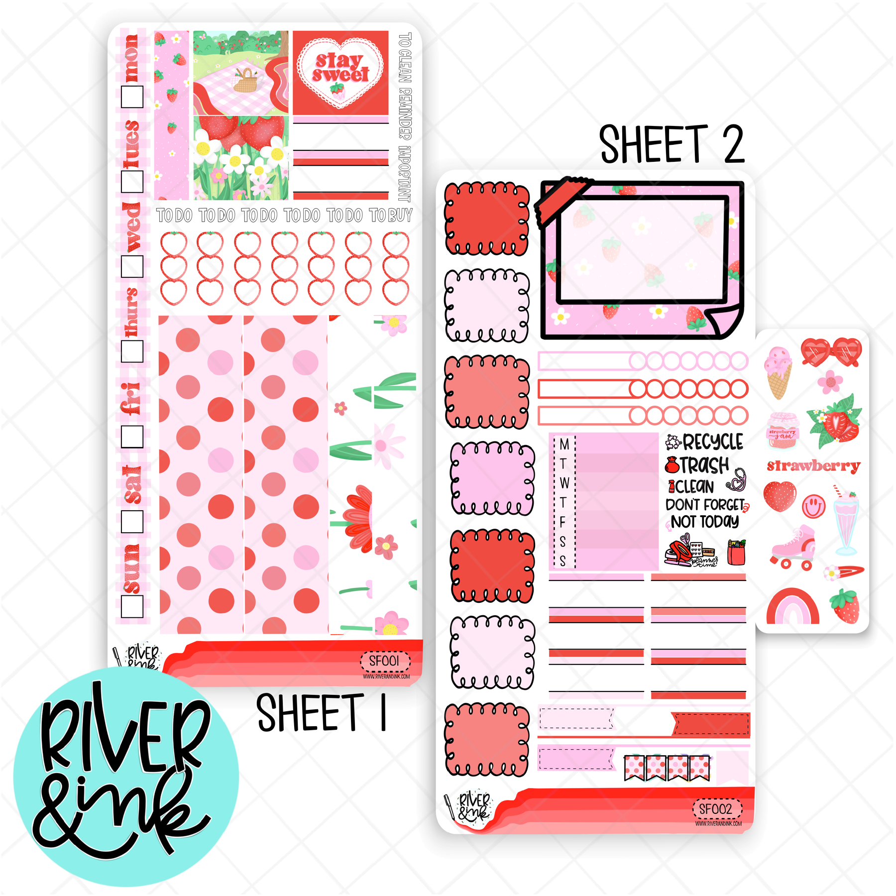Strawberry Fields | Hobonichi Weeks Sticker Kit Planner Stickers