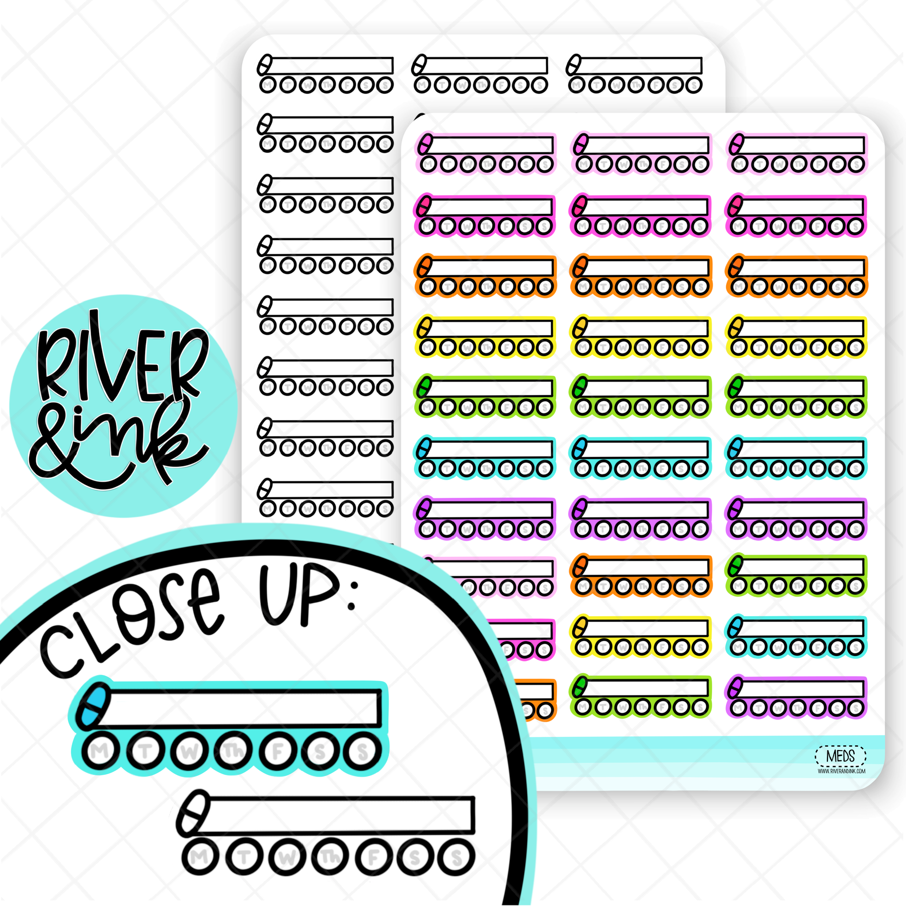 Single Medication Tracker | Hand Lettered Planner Stickers