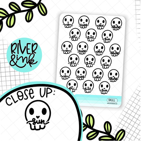Skull Date Covers | Hand Drawn Planner Stickers