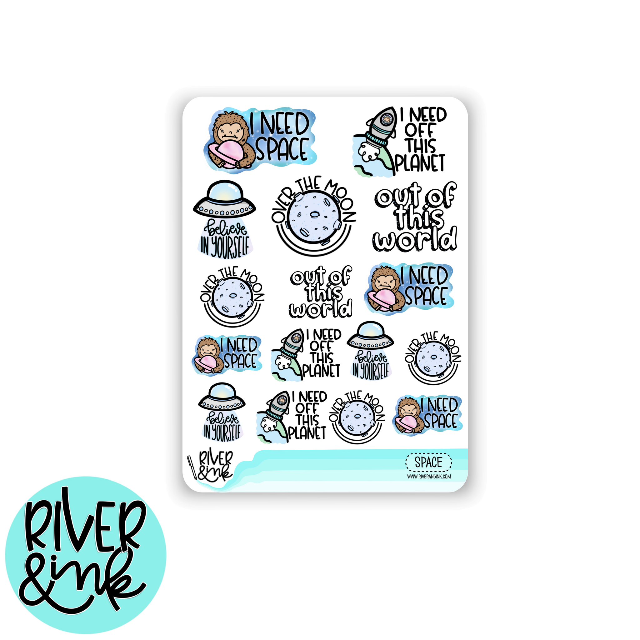 Space Phrases | Hand Lettered Planner Stickers