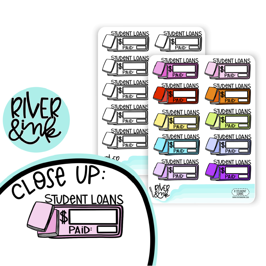 Student Loan Bill Budget Quarter Box | Hand Drawn Planner Stickers