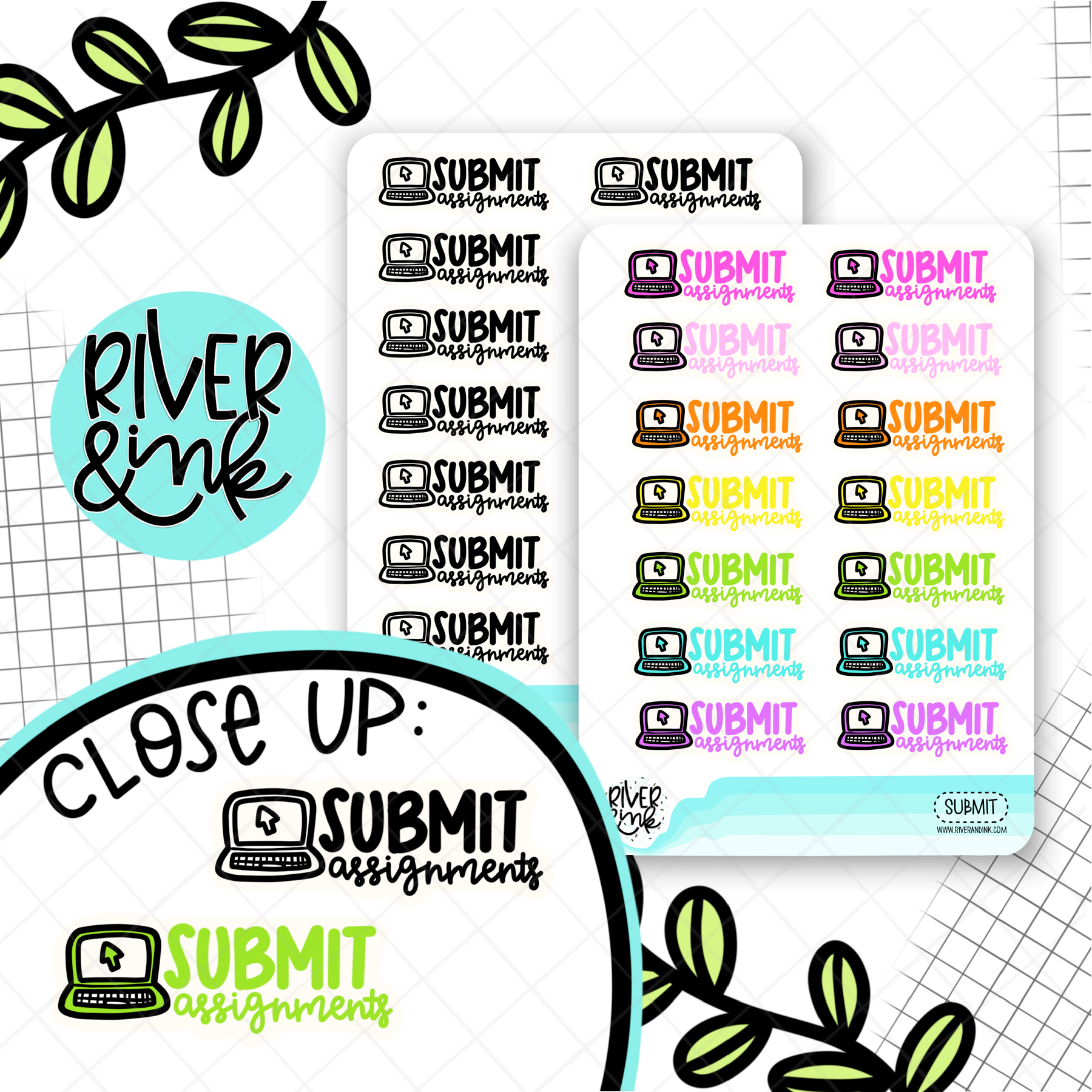 Submit Assignments | Hand Lettered Planner Stickers