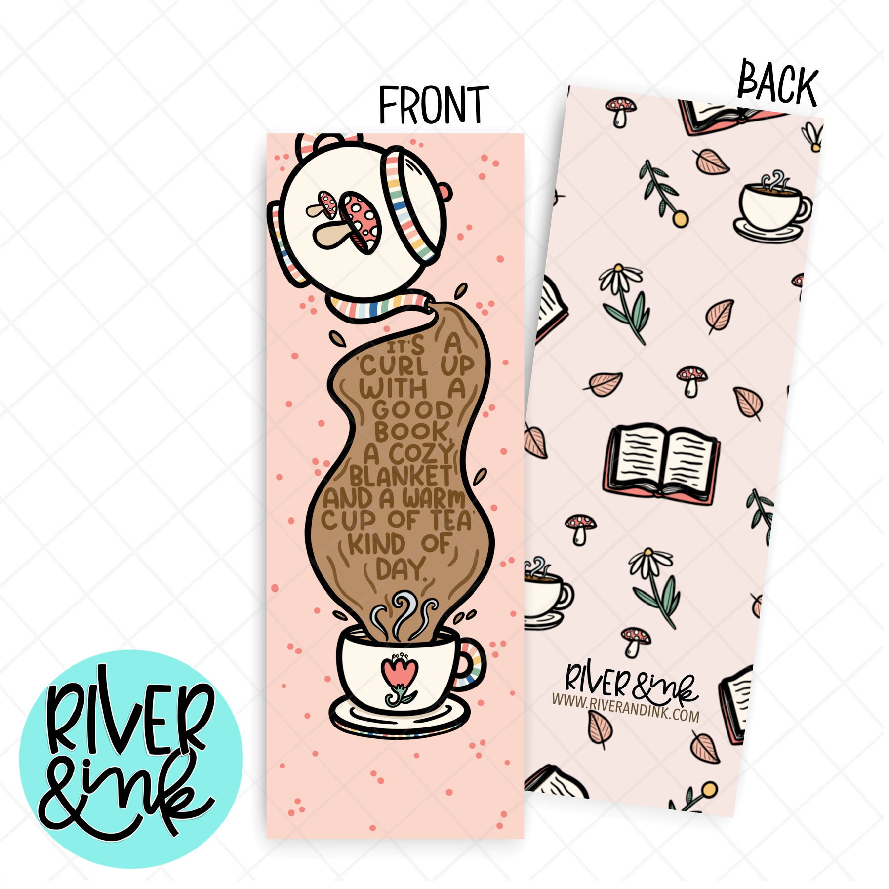 Tea, Books, and Blankets Kind of Day | Hand Drawn Bookmark
