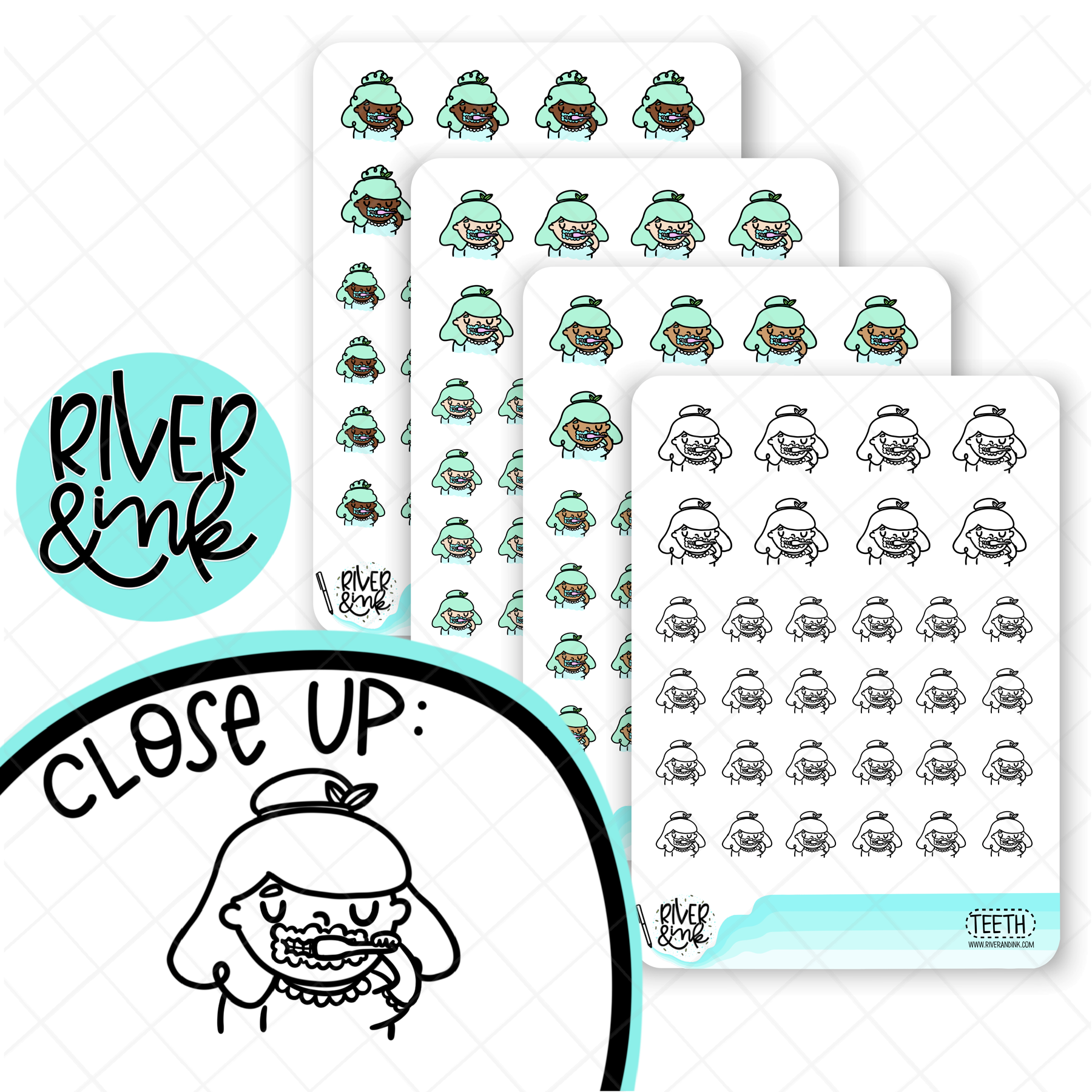 Brush Teeth Planner Characters | Hand Drawn Planner Stickers