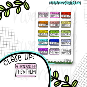 They/Them Pronoun Name Tag Planner Stickers