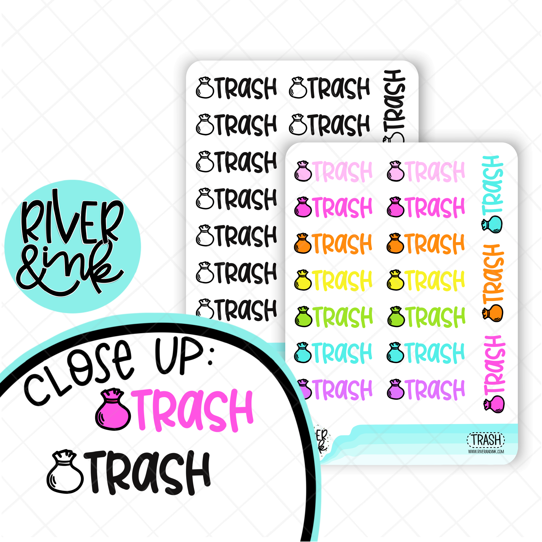 Trash | Hand Lettered Planner Stickers