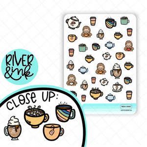 Warm Beverages Variety Food Icons | Hand Drawn Planner Stickers