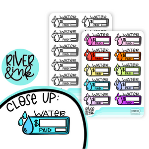 Water Bill Budget Quarter Box | Hand Drawn Planner Stickers