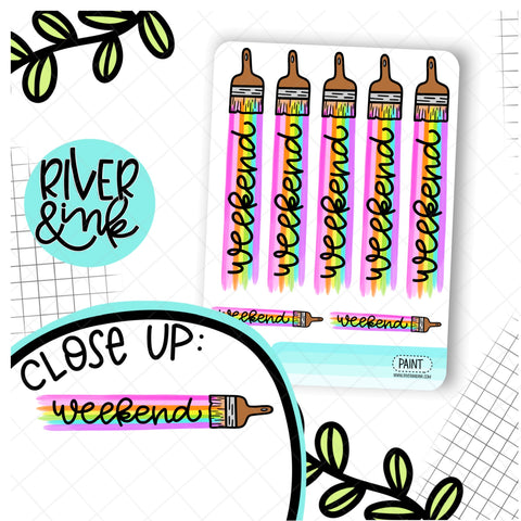 Weekend Paint Brush Rainbow Banner | Hand Drawn Planner Stickers