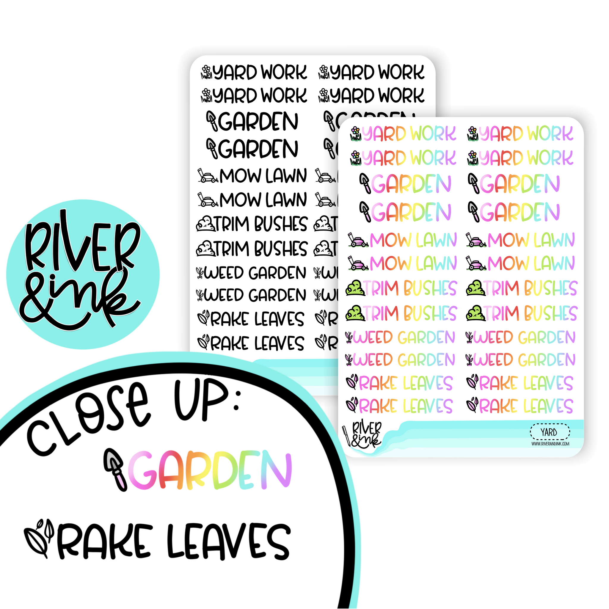 Garden Yard Work Variety | Hand Lettered Planner Stickers