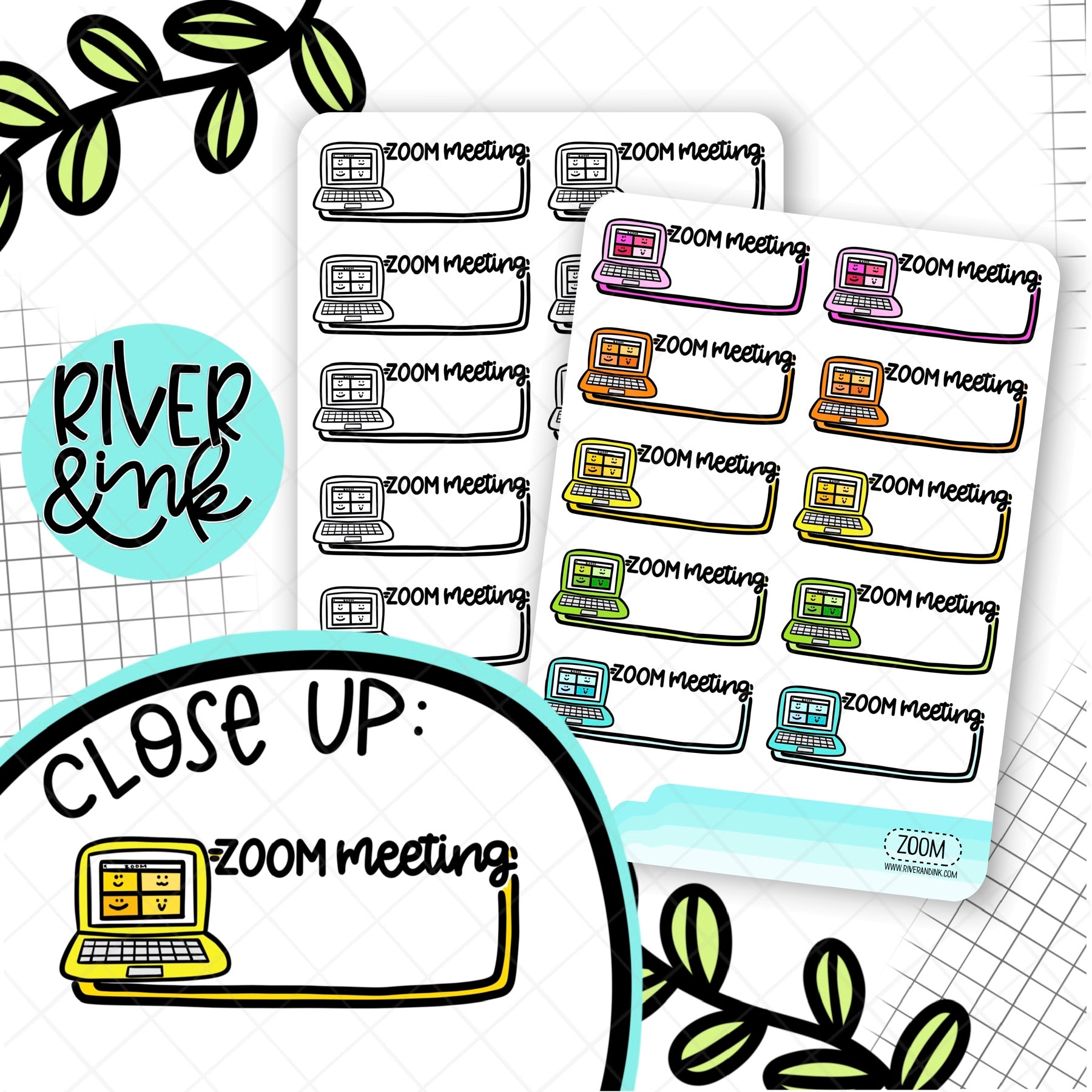 Zoom Meeting Boxes | Hand Lettered Planner Stickers – River & Ink